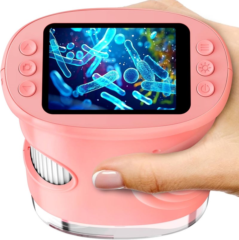 Ashfly 1000X Handheld Digital Microscope for Kids with 2.0" IPS Screen, Portable STEM Science Lab Toy, Rechargeable Pocket Microscope Educational Gift for Boys & Girls Age 4-6 8-12, Pink - Image 1